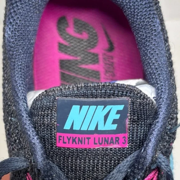 Women's Nike Flyknit Lunar 3 Blue and Pink Running shoes Size 7 - Picture 10 of 11